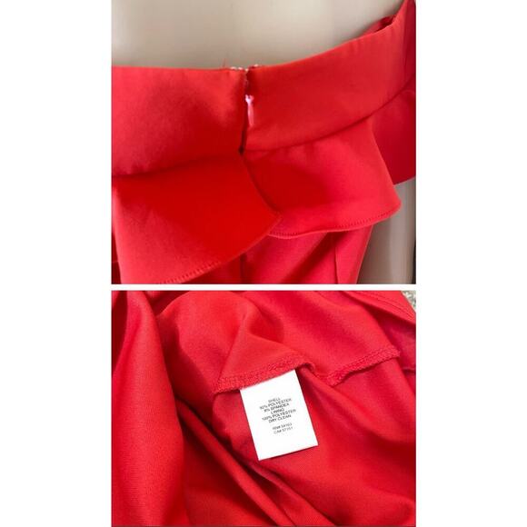 Eliza J. dress below knee ruffle shoulder line form fitting red zip up SZ 8 - Picture 11 of 12